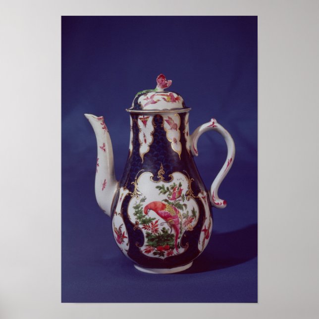 Worcester coffee pot, decorated with birds poster (Front)