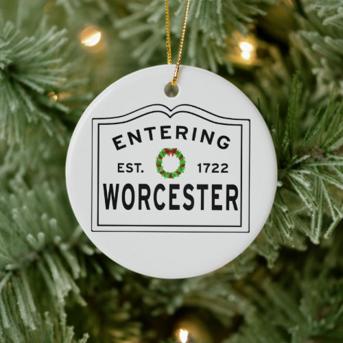 Worcester MA Holiday Wreath Ceramic Ornament