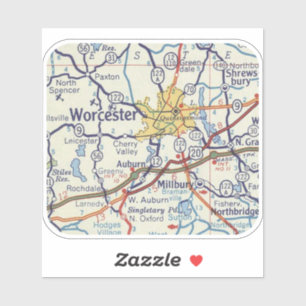 Worcester MA Vintage Map Sticker