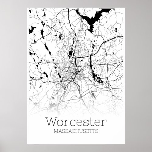 Worcester Map _ Massachusetts _ City Map Poster