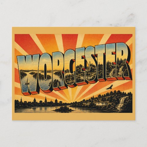 Worcester Massachusetts Lake Park Waterfall Art Postcard