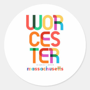 Worcester Massachusetts Mid Century, Pop Art, Classic Round Sticker