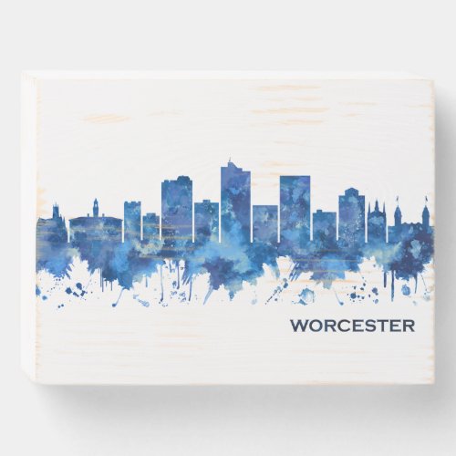 Worcester Massachusetts Skyline Blue Wooden Box Sign