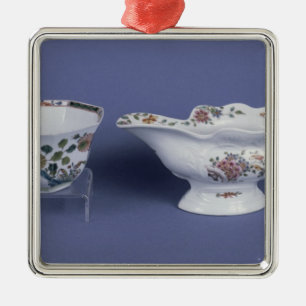 Worcester shaped oval sauce boat and octagonal metal ornament