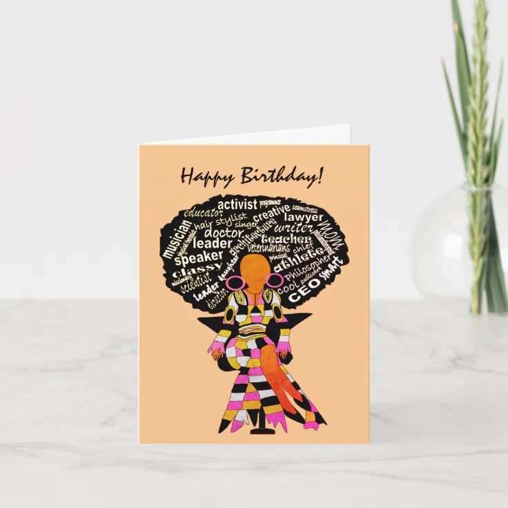 Word Art Afro Lady African American Happy Birthday Card | Zazzle