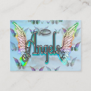 Word Art Angel with Wings & Halo - Rainbow colored Business Card