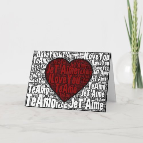Word Art I Love You 3 languages _ red heart Holiday Card