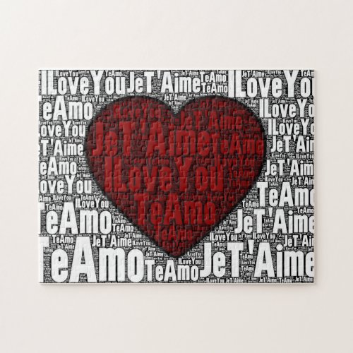 Word Art I Love You 3 languages _ Red Heart Jigsaw Puzzle