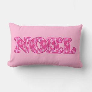 Word Art - Noel Patterned in Fuchsia Pink Trees   Lumbar Pillow
