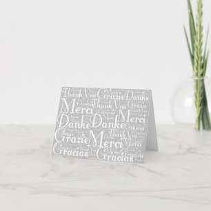 Word Art: Thank You in Multi Languages Gray White Card