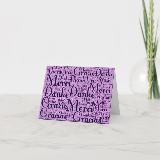 Word Art: Thank You in Multi Languages - Pink Navy Card (Front)