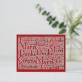Word Art: Thank You in Multi Languages - Red White Postcard (Standing Front)