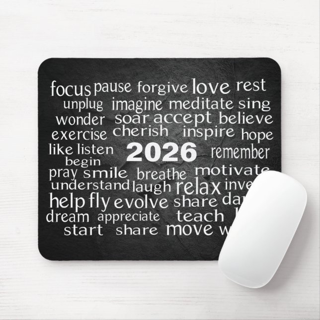 Word Cloud 2026 on Black Slate Rock  Mouse Pad (With Mouse)