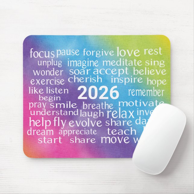 Word Cloud 2026 On Rainbow Abstract Mouse Pad (With Mouse)