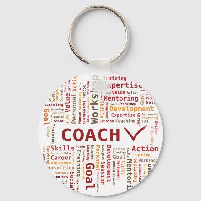Word Cloud Coach Skills Expertise - Red Orange Keychain (Front)