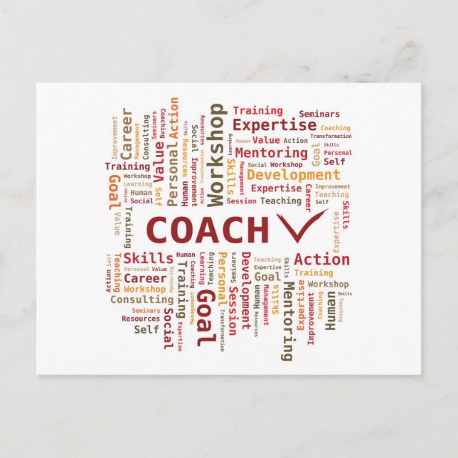 Word Cloud Coach Skills Expertise - Red Orange Postcard (Front)