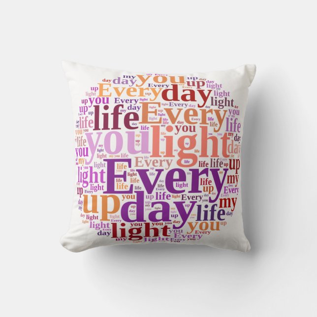 Word Cloud: "Every Day You Light Up My Life" Throw Pillow (Front)