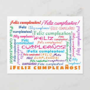Word Cloud Feliz Cumpleaños Spanish Happy Birthday Postcard