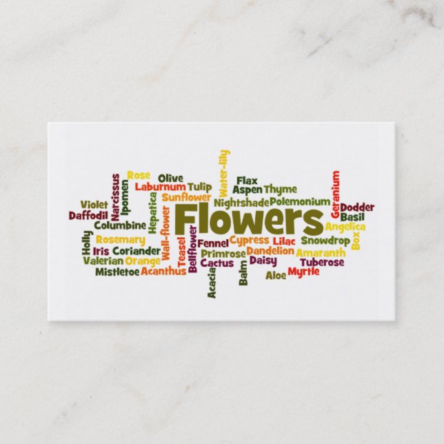 Word Cloud Flowers Business card (Front)