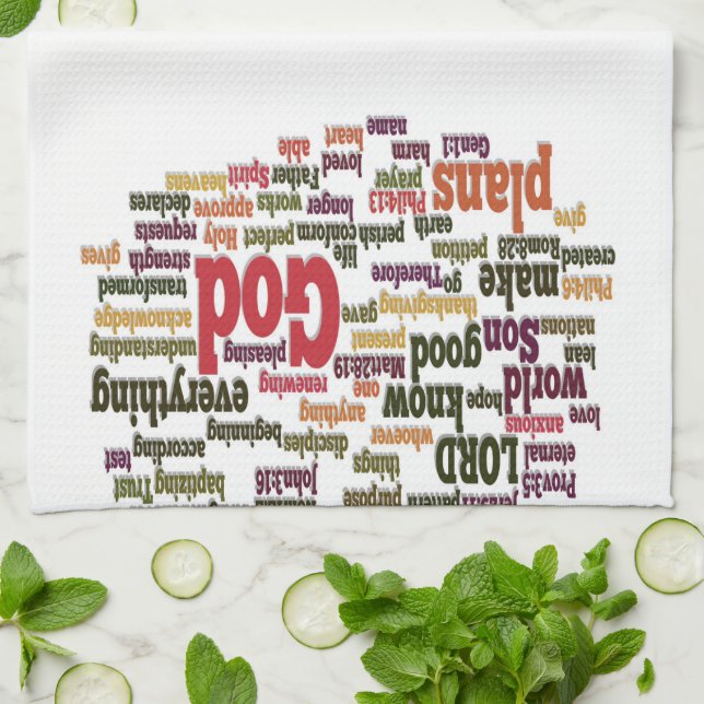 Word Cloud for Top 10 Bible Verses Kitchen Towel (Folded)