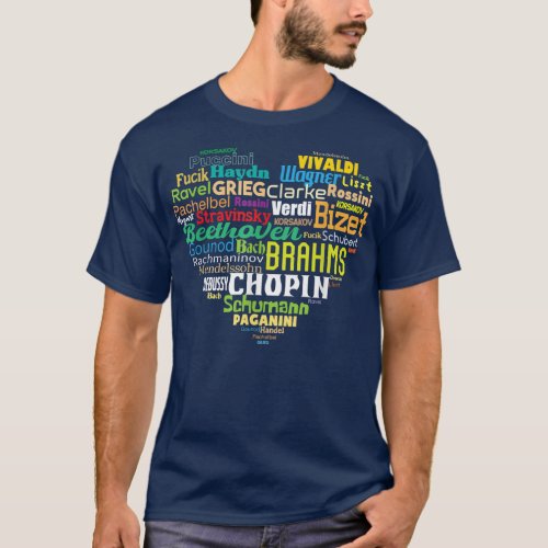 Word Cloud Heart Classical Music Composer Teacher  T_Shirt