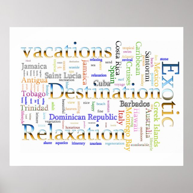 Word cloud  Vacation and Relaxation Text Poster (Front)