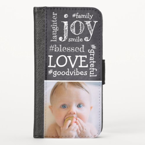 Word collage Chalkboard Etching   single Photo iPhone XS Wallet Case