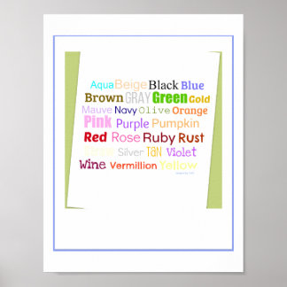 Word Collage For Colors Poster