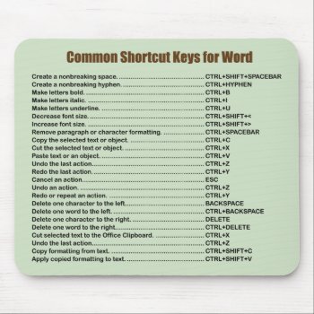 Word Common Shortcuts Mousepad by jamierushad at Zazzle