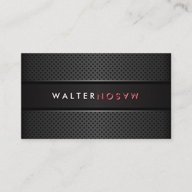 Word Flip | Dark Gray Banner | Metallic Perforated Business Card (Front)