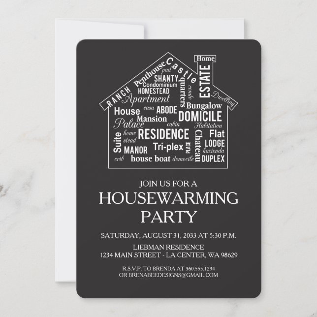 Word House Housewarming Party Invitation (Front)