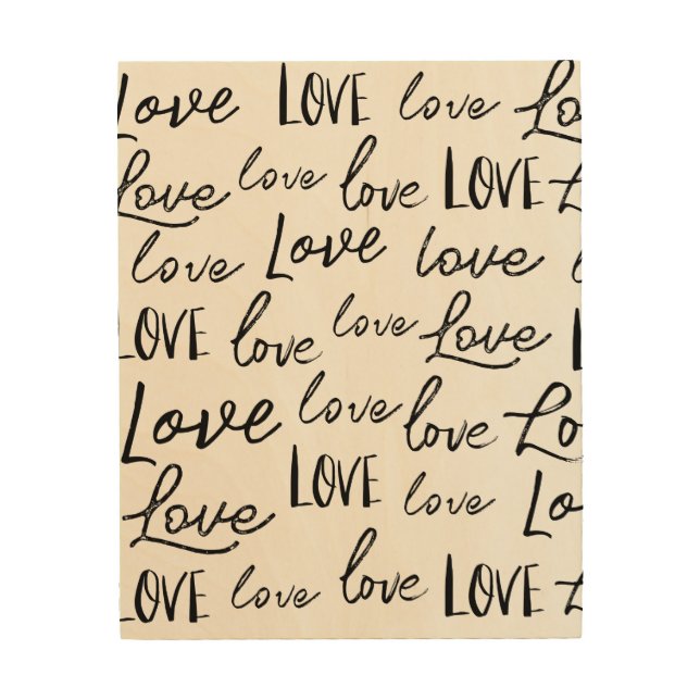 Word Love Typography Calligraphy Wood Wall Art (Front)