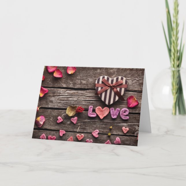 Word Love with Heart Shaped Valentine's Day Gift Holiday Card (Front)