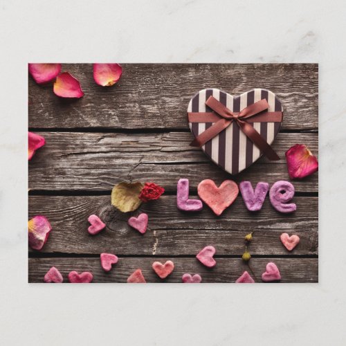 Word Love with Heart Shaped Valentines Day Gift Holiday Postcard