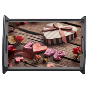 Word Love with Heart Shaped Valentine's Day Gift Serving Tray