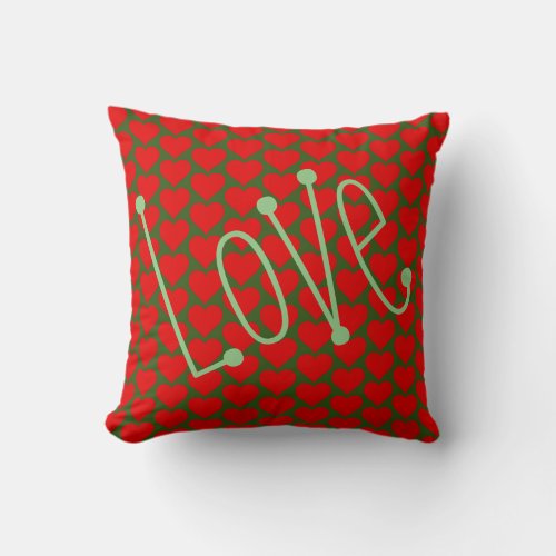 Word Love With Red  Hearts Background Throw Pillow