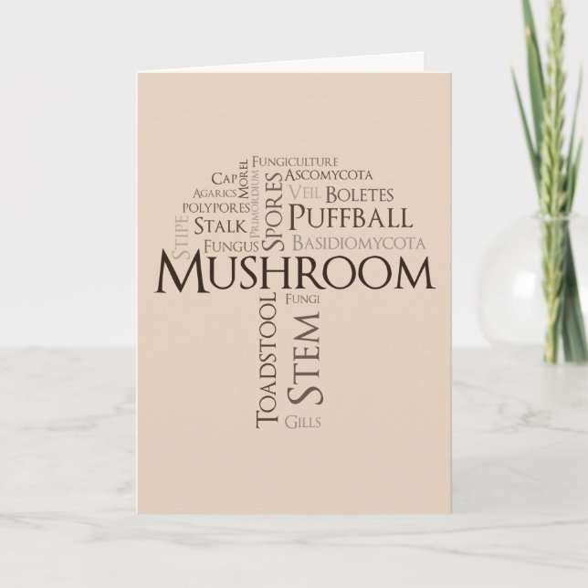Word Mushroom Birthday Card (Brown Text) (Front)