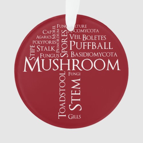 Word Mushroom Ornament White Text