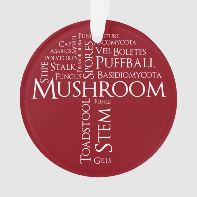 Word Mushroom Ornament (White Text) (Front)