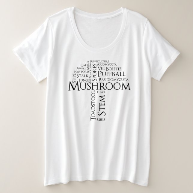 Word Mushroom Plus Size T-Shirt (Black Text) (Design Front)