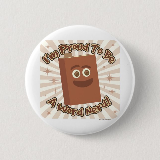 Word Nerd Pride Book Reader Cartoon Fun Pinback Button (Front)