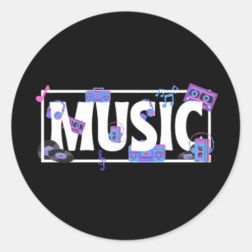 Word Of Music With Music Stuff Classic Round Sticker