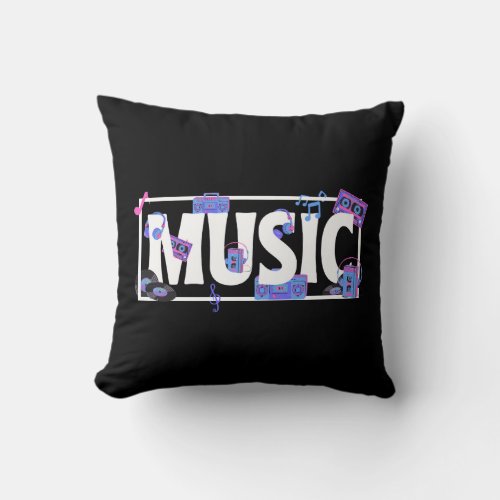 Word Of Music With Music Stuff Throw Pillow
