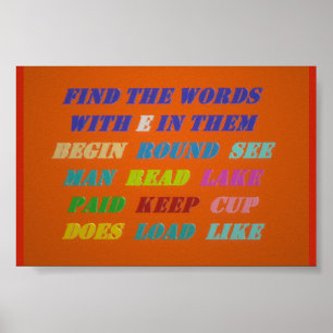 WORD PUZZLE FOR SMALL KIDS LETTERS ORANGE BACKDROP POSTER
