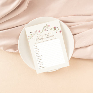 Word Scamble Baby Shower Game Bunny Pink Floral 