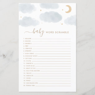 Word Scamble Baby Shower Game Over the Moon