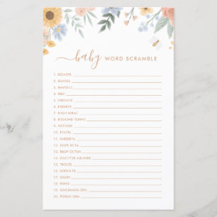 Word Scamble Baby Shower Game Sweet as Can Bee
