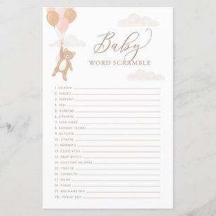 Word Scamble Baby Shower Game We Can Bearly Wait
