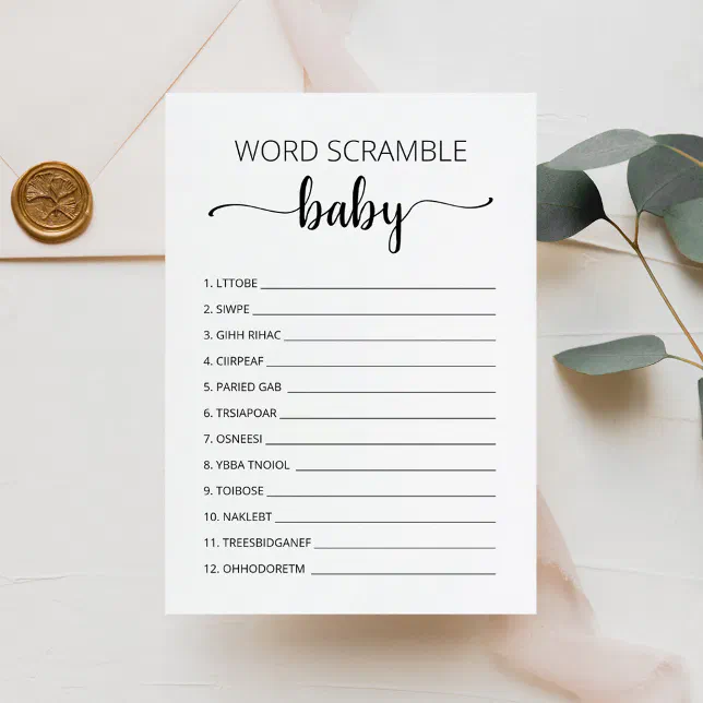 Word Scramble Baby Game Baby Shower party Card | Zazzle