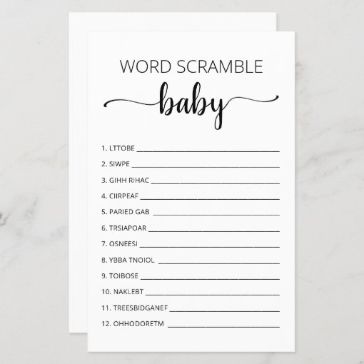 Word Scramble Baby Game Baby Shower party game | Zazzle